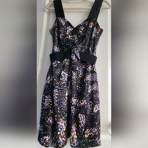 BCBGeneration Satin Black Confetti Print Midi Dress